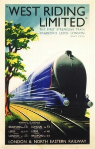 Vintage LNER West Riding Express Leeds London Eisenbahn Poster A4/A3/A2/A1 Druck - Bild 1 von 1