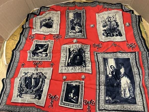 Vintage ELLEN TRACY Victorian Goth print graphic silk scarf 32"x32" - Picture 1 of 14