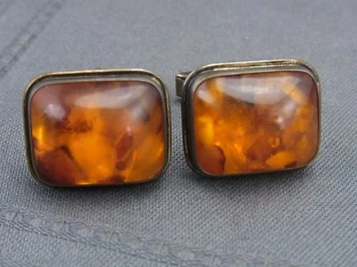 Manschettenknöpfe Bernstein 835/- Silber Fischland - Bild 1 von 4