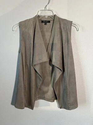 Chaleco para mujer Romeo + Juliet Couture gris/marrón imitación gamuza frente abierto - talla S Foto 1 de 4