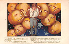 1913 Schmucker Halloween Pumpkins Boy & Jack O' Lantern Heads post card Winsch