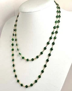 Extra Long Emerald Colour Glittery Bead Chain Necklace | Gold Filled Clasp - Picture 1 of 2