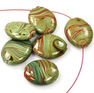 Handarbeit Lampwork Glasband Tanz Floral 24 mm 6 Stck. Perlen (L52) Schmuckherstellung - Bild 1 von 1