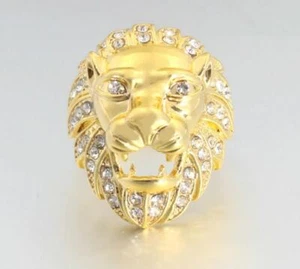18K GOLD EP MENS STUNNING LION RING sizes 7 -13 u choose BLING HIP HOP - Bild 1 von 2