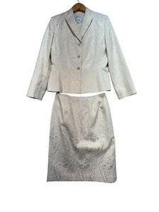 Vintage Le Suit Two-Piece Blazer & Skirt Set Size 6 Cream Brocade Paisley Formal - Picture 1 of 12