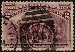 US Stamp Scott #231 - 2 Cents Violet Brown Columbus Landing Issue Numeral Cancel - Picture 1 of 1