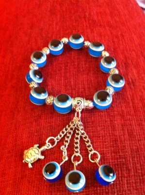  light Blue Evil Eye beads Bracelet Handmade #*& - Image 1 of 4