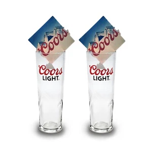 2 x Coors Light Pint Glass + Coaster, Tall Silm Embossed Glasses Brand New - Picture 1 of 6