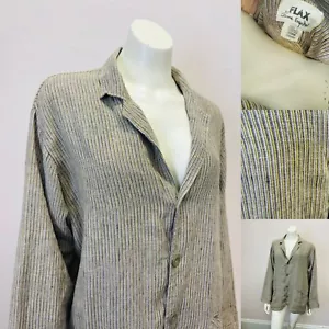 Flax By Jeanne Engelhart linen blazer stripped pockets medium oversized L - Picture 1 of 11