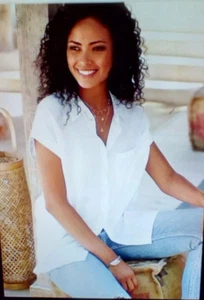 Lascana White Short Sleeve Linen Mix Shirt Size 18 - Picture 1 of 1