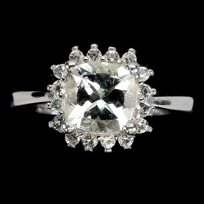 Anello 925 Argento Cuscino Cuscino Acquamarina Gemma Topazio Gioielli Taglia 9,5 - Immagine 1 di 4