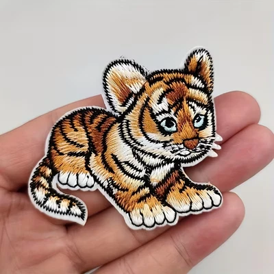 Cute Tiger Cub Embroidered Iron-On Patch 2+3/4 x 2+3/8 inch - Image 1 of 3