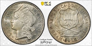 Dominican Republic 1891 Franco Silver Coin - PCGS MS64 - Picture 1 of 4