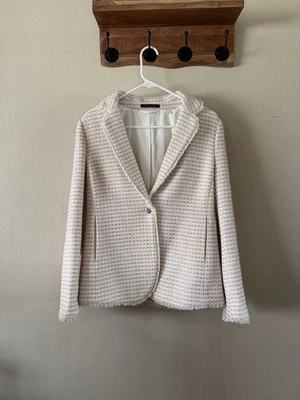 Blazer Elie Tahari Rosa y Blanco Tweed Un Botón Talla 10 Foto 1 de 4