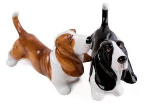 Blaue Hexe Handarbeit Kruzifix Set Basset Hound - handgefertigte Salz & Pfefferstreuer - Bild 1 von 5