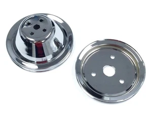 Chrome Steel 1 Groove Pulley Kit, Fits Chevy SB Short Water Pump 283 327 350 V8 - Picture 1 of 1