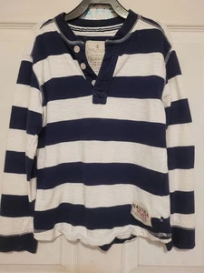 Nautica Boys Xl (7) Long Sleeve Cotton Dark Blue /white - Picture 1 of 3