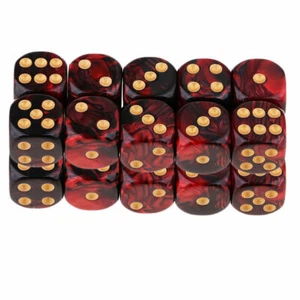 20x Square 6 Sided 16mm D6 Game Dice Set Red and Black with Golden Pips - Picture 1 of 12