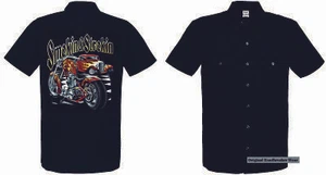 Chemise de Travailleur 2 Nuances Biker Chopper V Twin & Motif Modèle Smokin' - Picture 1 of 3