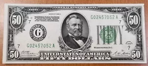 1928 A Fifty Dollar Federal Reserve Note $50 Bill REDEEMABLE IN GOLD UNC #87987 - Picture 1 of 2
