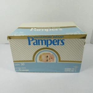 Vintage Pampers Windelbox Frühchen 6 Pfund versiegelt Requisite 80er Einweg Neu aus altem Lagerbestand - Bild 1 von 13