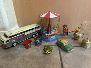 VINTAGE TIN LITHO WINDUPS LOT OF 9 J Chein Modern Tin Toys Japan Car Bus - Picture 1 of 17