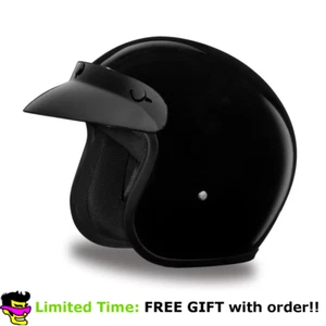 Daytona Hi Gloss Black 3/4 Open Face Cruiser Motorcycle Helmet (2XS - 4XL) - Picture 1 of 5