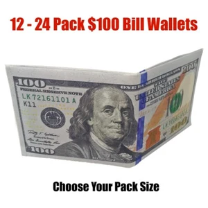 12-24PK Nuevo Billete de 100 Cien Dólares de EE. UU. Doble Plegable Para Hombre Cartera de Cuero Impresa a Granel - Imagen 1 de 6