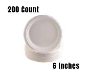 200 Pack - 100% Compostable Plates - Natural SugarCane Biodegradable 6-Inch - Picture 1 of 4