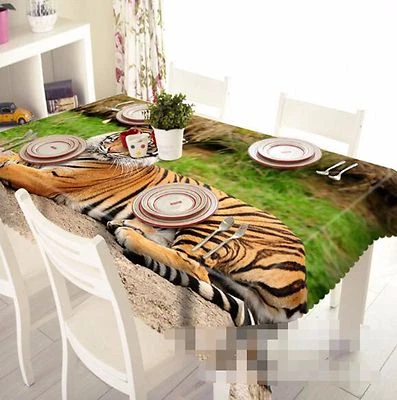 3D Tiger 59 Tablecloth Table Cover Cloth Birthday Party AJ WALLPAPER UK Lemon - Image 1 of 4