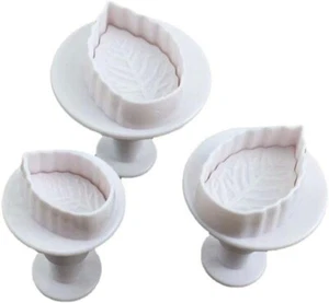 Set of 3 Veined Rose Leaf Plunger Cutter for Cake Decorating or Clay craft - Picture 1 of 2