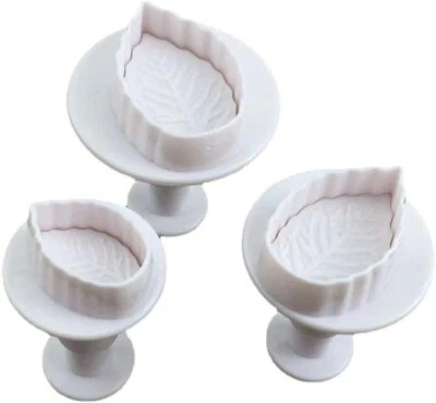 Set of 3 Veined Rose Leaf Plunger Cutter for Cake Decorating or Clay craft - Image 1 of 2