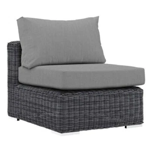 Modway Summon Aluminum and Rattan Patio Armless Sofa Chair in Canvas/Gray - Picture 1 of 3