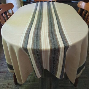 Long Rectangular Linen Tablecloth Striped Natural Earthy Toned Decor 85" x 61.5" - Picture 1 of 13