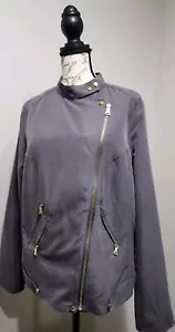 NWT Apt 9 Moto Gray Zipper Front Jacket Size Large Gold/Brass Hardware Sexy! - Picture 1 of 19