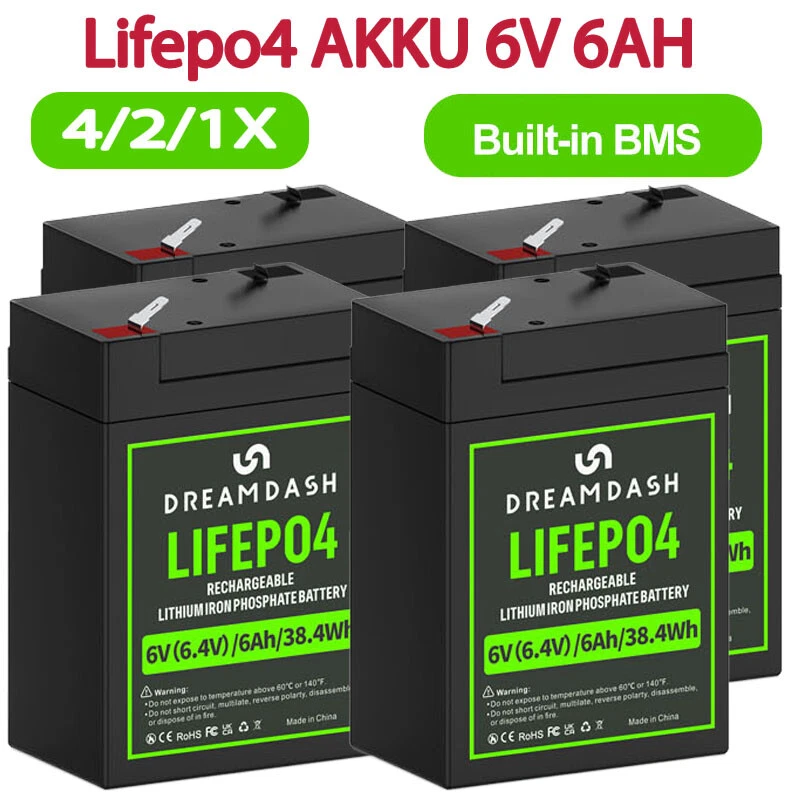 DREAMDASH BATERÍA 6V 6Ah LiFePO4 Batería Litio-Fosfato de Hierro para Faroles de Emergencia, Niño