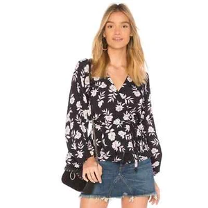 Yumi Kim Black Floral Morning Glory Tucked Away Posh Life Wrap Top Women's XS - Picture 1 of 8