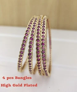Bracciale 4 pezzi gioielli indiani stile Bollywood placcato oro etnico rubino - Foto 1 di 5