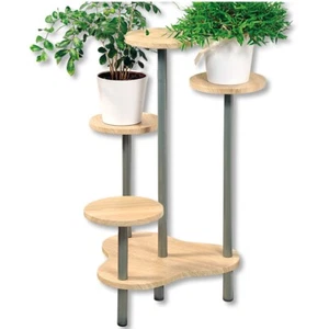 Blumenständer Blumenregal 64,5x72,5x46 cm Metall MDF-Platte braun Silber Treppe - Bild 1 von 3