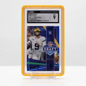 Football 2024 J.J. McCarthy #4 Panini SCORE NFL Rookie Blue #/100 CGC 9 mint - Picture 1 of 4