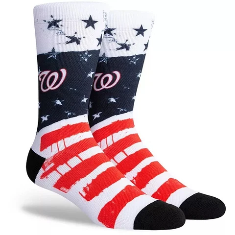 New! Washington Nationals Stars N Bars Crew Socks Mens Large Fits Size 6-12 MLB Cover