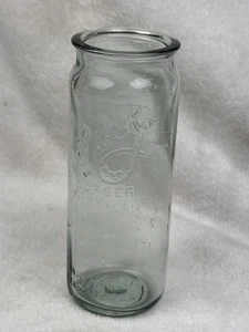 Antique Mid-Century STORK Brand Embossed Glass Baby Bottle Wide Mouth 8oz Jar - Picture 1 of 11