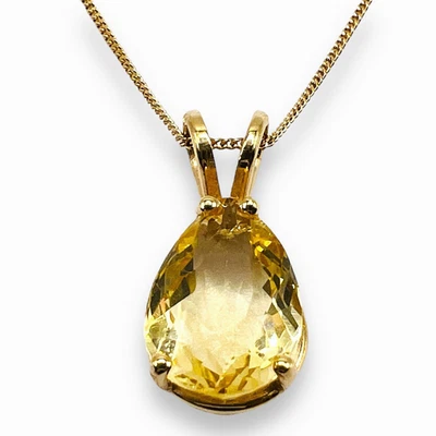 Collar colgante de oro amarillo sólido de 14k citrino amarillo natural Foto 1 de 4