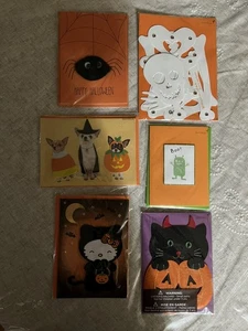 Papyrus Lot of 6 Halloween Greeting Cards Pumpkin Skeleton Cat NEW! Embellished - Picture 1 of 9