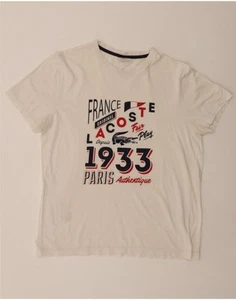 LACOSTE Mens Paris Graphic T-Shirt Top Size 6 XL Off White Classic DB89 - Picture 1 of 3