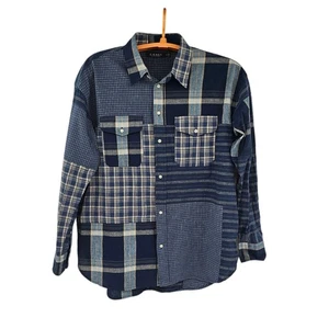 Lauren Ralph Lauren Large Blue Denim Patchwork Linen Cotton Shirt  - Picture 1 of 6