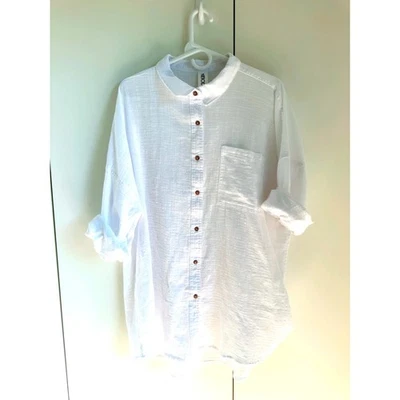 Blusa blanca de algodón para mujer con botones talla grande clásica nueva sin etiquetas Foto 1 de 4