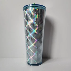Starbucks Tumbler Holiday 2024 Silber Holographic Fun Straw 24 Oz Cold Cup Deckel - Bild 1 von 8