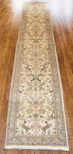 Tappeto indiano in lana annodato a mano runner beige 13' 2" x 2' 6,5" - Foto 1 di 6