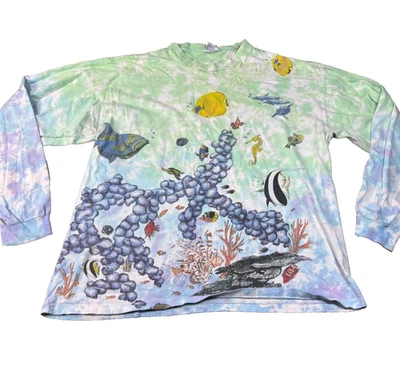 复古 Ocean Nature T 恤热带鱼领带染料 DS LS '94 CalCru Art Sea T 恤 XL — 第 1/4 张图片